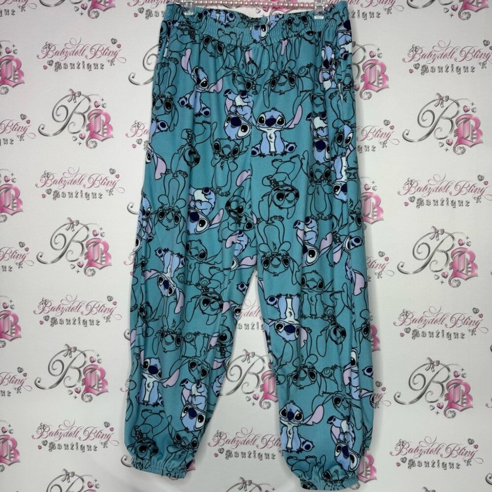 Disney pants stitch blue lilo and stitch movie cute character soft pockets comfy